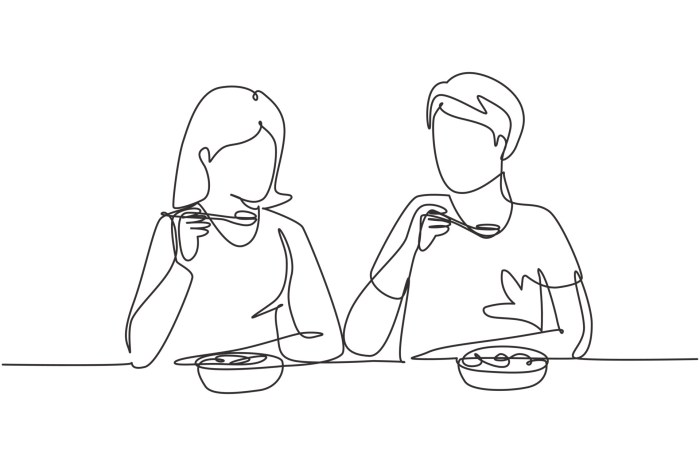 Two people eating breakfast drawing easy